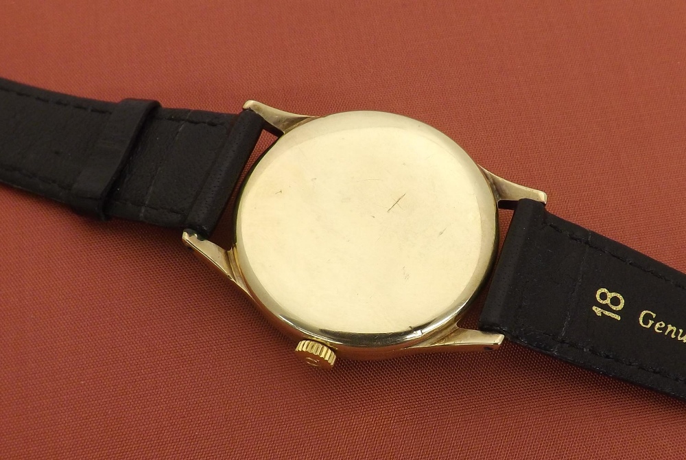 Omega 9ct gentleman's wristwatch, circa 1953, the black honeycomb dial with Arabic twelve, baton - Image 2 of 2