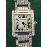 (575010381) Cartier Tank Francaise impressive 18k white gold and diamonds lady's bracelet watch,