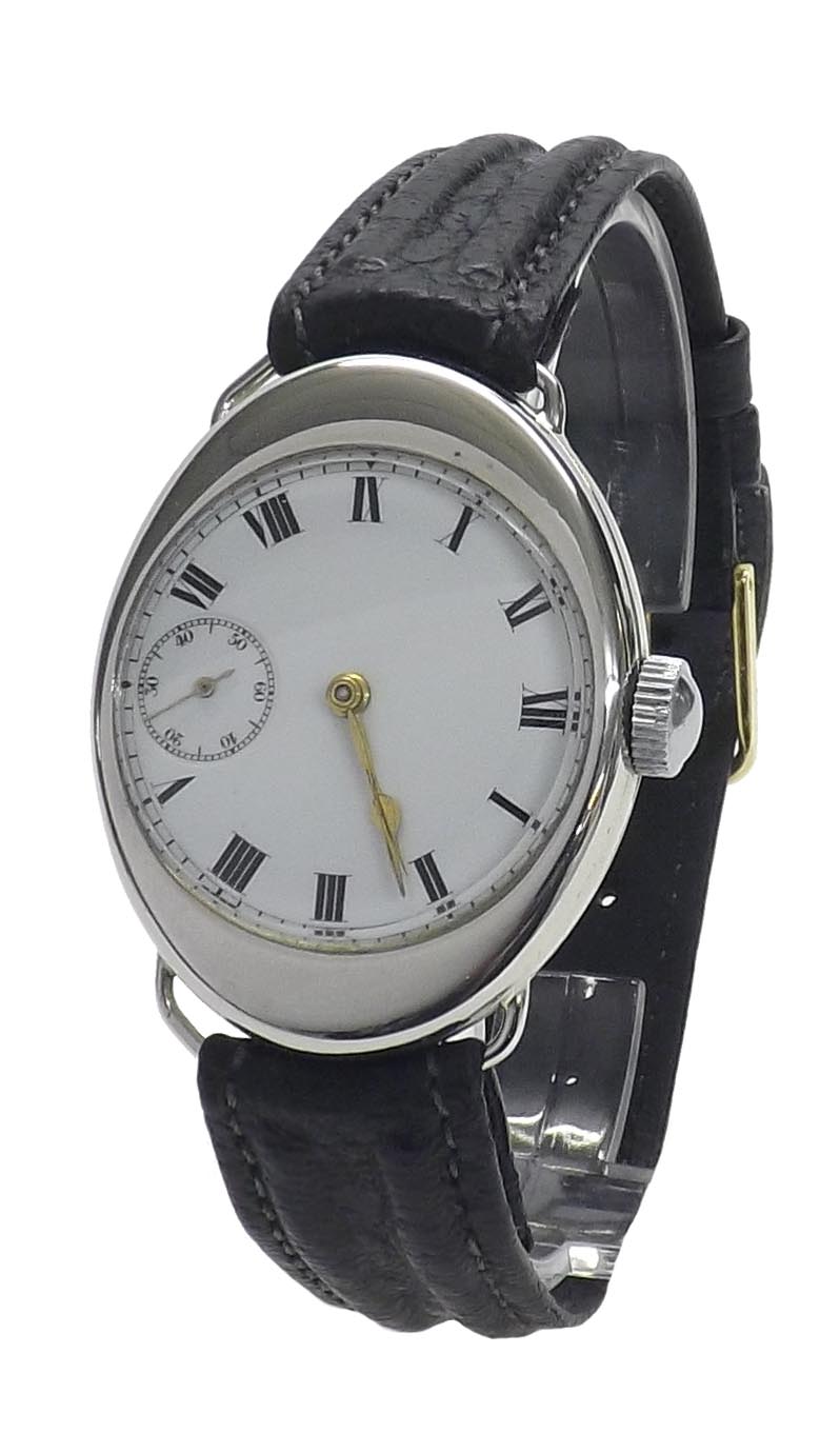 Omega nickel chrome oval wire-lug gentleman's wristwatch, the circular dial with Roman numerals,