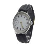 Omega nickel chrome oval wire-lug gentleman's wristwatch, the circular dial with Roman numerals,
