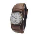 Omega 1920s silver cushion cased wire-lug gentleman's wristwatch, Birmingham 1929, the enamel dial