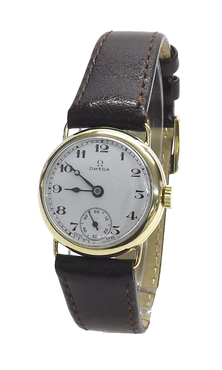 Omega 9ct wire-lug mid-size wristwatch, Birmingham 1939, circa 1939, 15 jewel movement, no. 9097044,