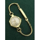 (575990148) Rolex 9ct octagonal lady's bracelet watch, Chester 1950, circular signed silvered dial