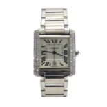 (23 546672-1-A) Fine Cartier Tank Francaise automatic 18ct white gold and diamond bracelet watch,