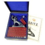 Seitz jewelling tool and accessories, within the original leather box and Seitz parts catalogue