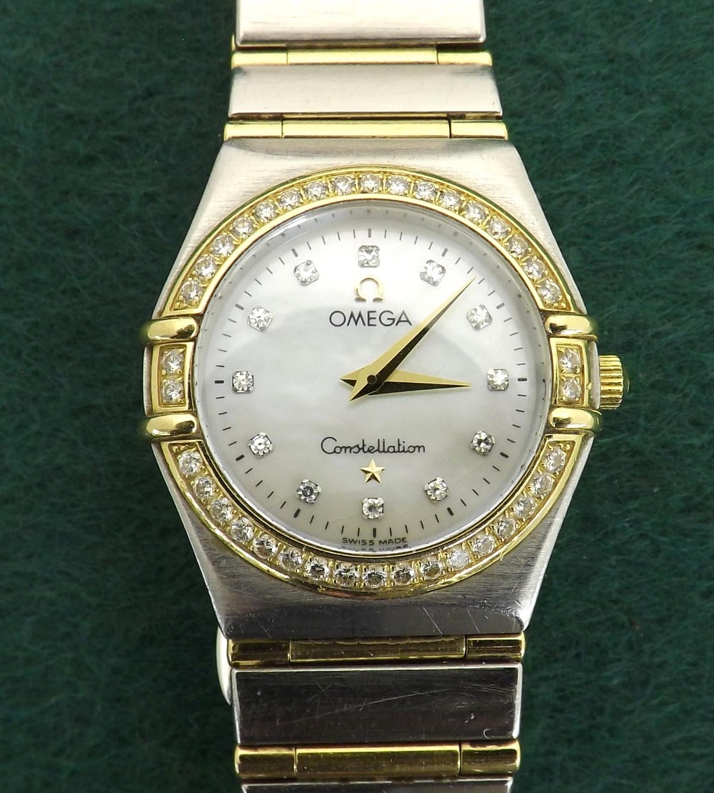 (600184-1-A) Omega Constellation gold and stainless steel diamond set lady's bracelet watch, circa - Image 2 of 2