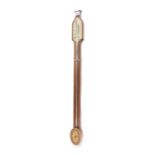 Contemporary mahogany inlaid stick barometer, with silvered scale and oval inlaid cistern cover
