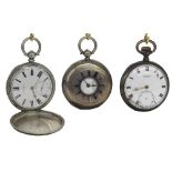 Silver cylinder hunter pocket watch, the three-quarter plate movement signed J. Russell, Walworth