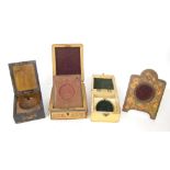 Mauchline Ware watch holder, the lid depicting Leas Lift at Folkestone; together with three