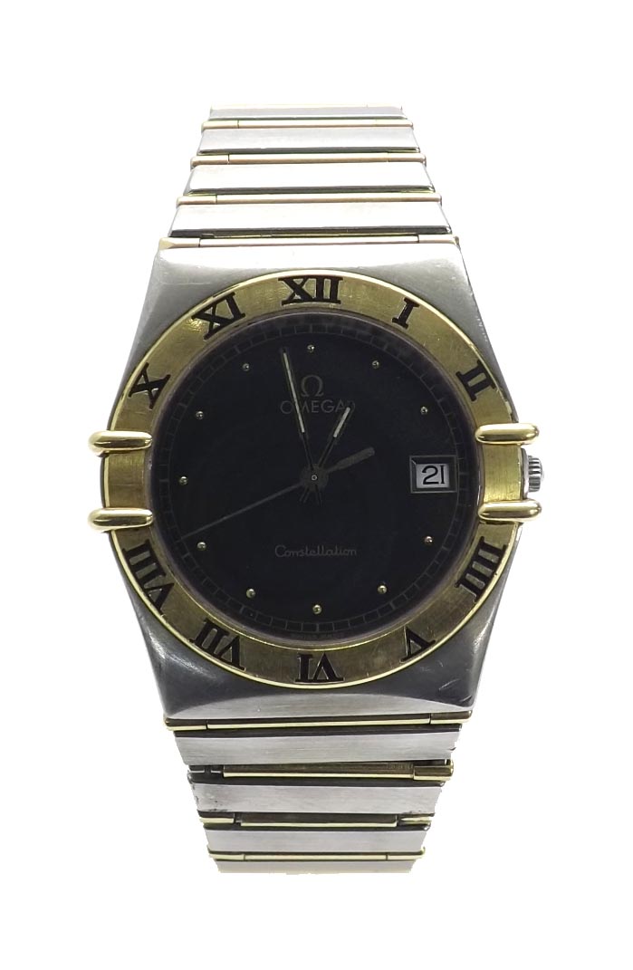 Omega Constellation quartz calendar stainless steel and gold gentleman's bracelet watch, ref.