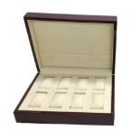 Mahogany eight watch collection case with outer cardboard sleeve, ref. WC310, no. 1632, the hinged