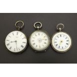 Two silver (0.935) cylinder engraved fob watches (one a.f); together with a silver engraved bar