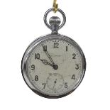 Leonidas 1940s Military issue nickel cased lever pocket watch, the silvered dial with Arabic