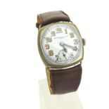 Thos Russell & Son cushion nickel cased wire-lug gentleman's wristwatch, the circular white dial