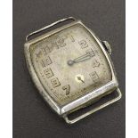 Rolex silver tonneau wire-lug wristwatch head, import hallmarks for Glasgow 1930, silvered dial with