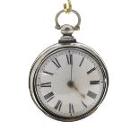 Silver pair cased verge pocket watch in need of repair, signed O. Owen, Llaner Cheymede, no. 9089,