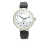 Silver wire-lug wristwatch, Birmingham 1915, 15 jewel movement, the white dial with Arabic numerals,