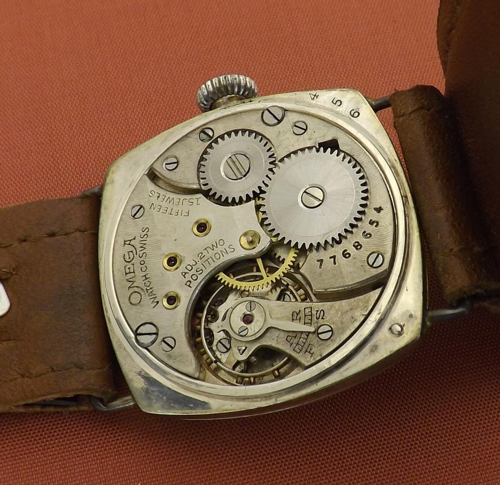 Omega 1920s silver cushion cased wire-lug gentleman's wristwatch, Birmingham 1929, the enamel dial - Image 3 of 3