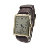 Early 20th century 9ct rectangular wire-lug gentleman's wristwatch, Chester 1908, silvered dial with