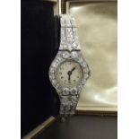 Art Deco fine quality platinum diamond set cocktail watch, set with old-cut diamonds in a millegrain