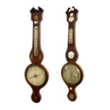 Early mahogany inlaid banjo barometer/thermometer and a later mahogany five glass banjo barometer,