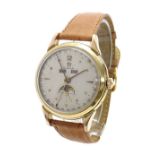 Omega triple calendar gold plated gentleman's wristwatch with moon phase, circa 1947/48, ref. 2486-