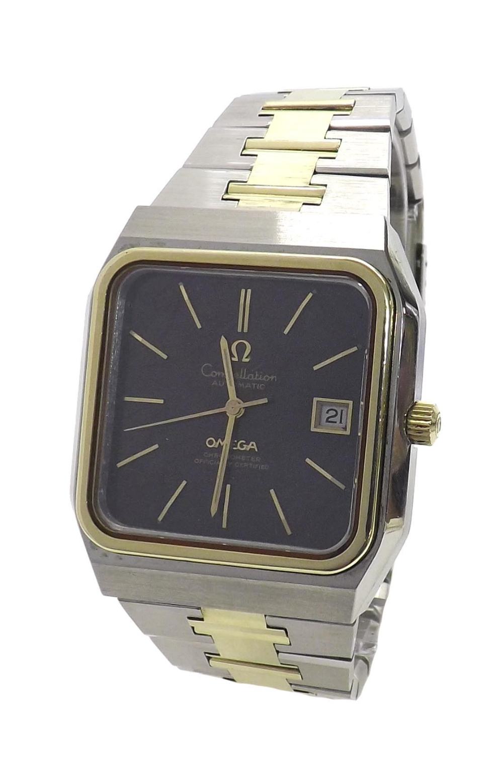 Omega Constellation chronometer automatic gold and stainless steel gentleman's bracelet watch,