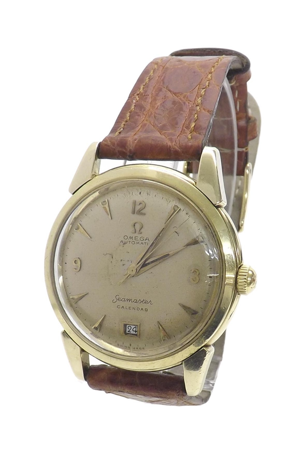 Omega Seamaster Calendar automatic 18k gentleman's wristwatch, circa 1951, ref. 2627 SC, gilt dial