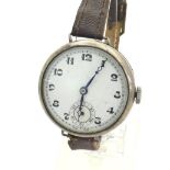 Silver wire-lug wristwatch, import hallmarks Edinburgh 1929, the white dial with Arabic numerals and