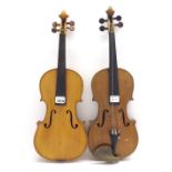 French J.T.L. three-quarter size violin circa 1930, labelled Le Petit Breton, 13", 33cm; also a