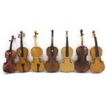 Seven various small size violins (7)