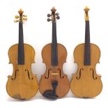 German violin labelled Christian Benker, 1989, 14", 35.60cm; also two other early 20th century