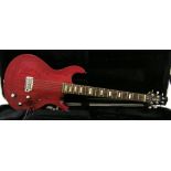 Line 6 Variax 700 electric guitar, made in Japan, ser. no. 03100421, red finish, with powered foot
