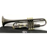 J. Michael Japanese Technology black lacquered trumpet, ser. no. GL0127, case