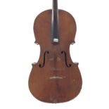 Early 20th century violoncello in need of restoration, 29 5/8", 75.20cm