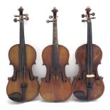 Three old full size violins (3)