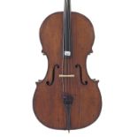 English violoncello by and labelled Made by George Craske (born 1797, died 1888) and sold by William