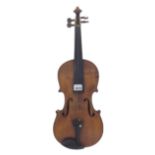 19th century English violin labelled Repaired by F. Payton, London, June 1908, 14", 35.60cm