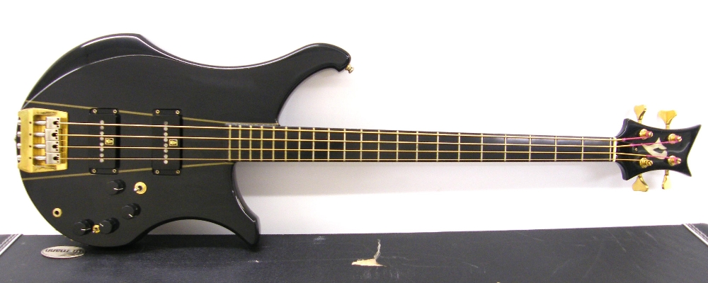 Rare Vigier Arpege Nautilus bass guitar, restored body with piano black finish, carbon neck, bell