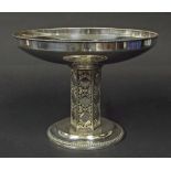 WMF silver plated tazza with pierced faceted column, 6.5" high, 9" diameter