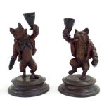 After Franz Bergman - cold painted bronze figural candlesticks modelled as a fox and a bear, 6.5"