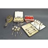 Collection of various silver spoons to include Apostle spoons, fiddle thread teaspoons, cased set of