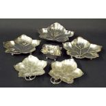 WMF plated leaf dish with scrolled berry handle, 11.25" long; together with five further smaller