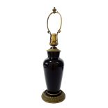 Chinese famille noir baluster vase converted into a table lamp, 23" high in total