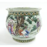 Chinese porcelain jardiniere decorated with figures and calligraphy, 9" high