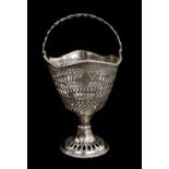 Attractive George III silver basket with geometric pierced panel band, maker TI, London 1775, 6"