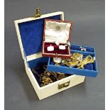 Mixed collection of costume jewellery to include a two-tier jewellery box filled with gold