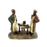 After Franz Bergman -cold painted bronze character group modelled as two Arabic scholars standing