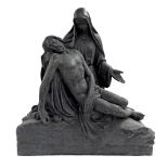 Large cast bronze figural character group of Jesus in Mary's arms, 26" high