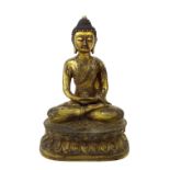 Large Chinese gilt bronze Buddha seated in the lotus position, 16" high